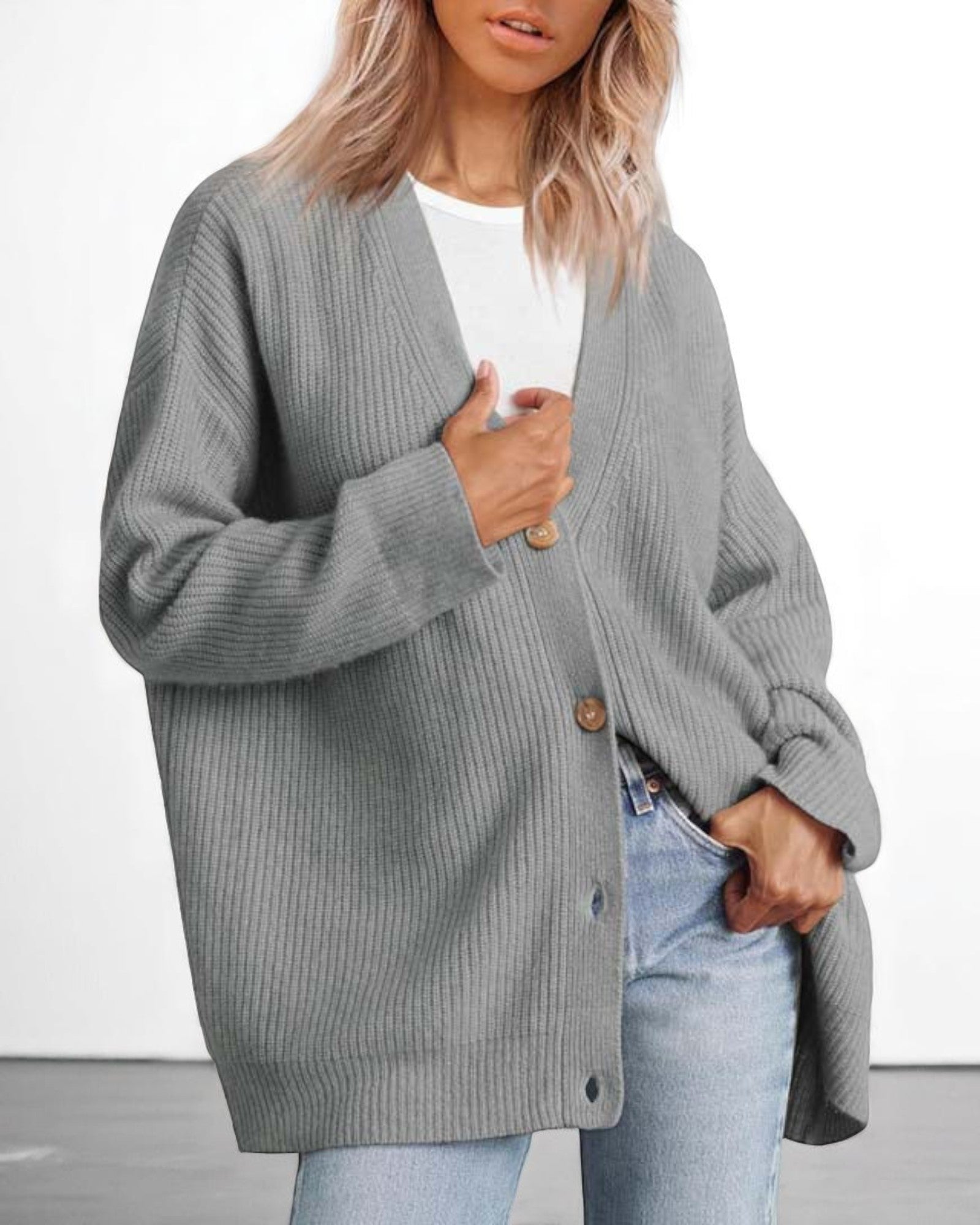 Liana Oversized Strick-Cardigan mit Knöpfen
