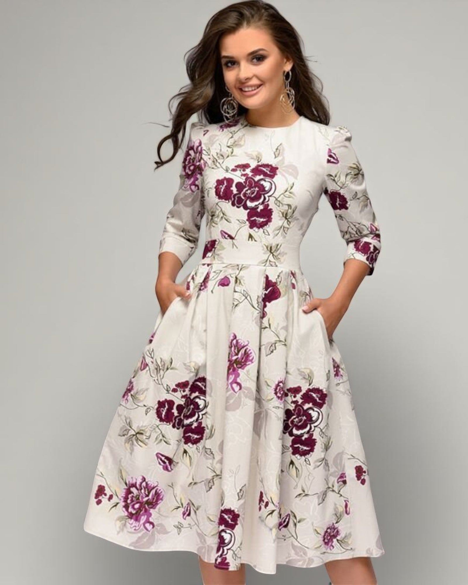 Priska Elegantes Midi-Kleid mit floralen Akzenten