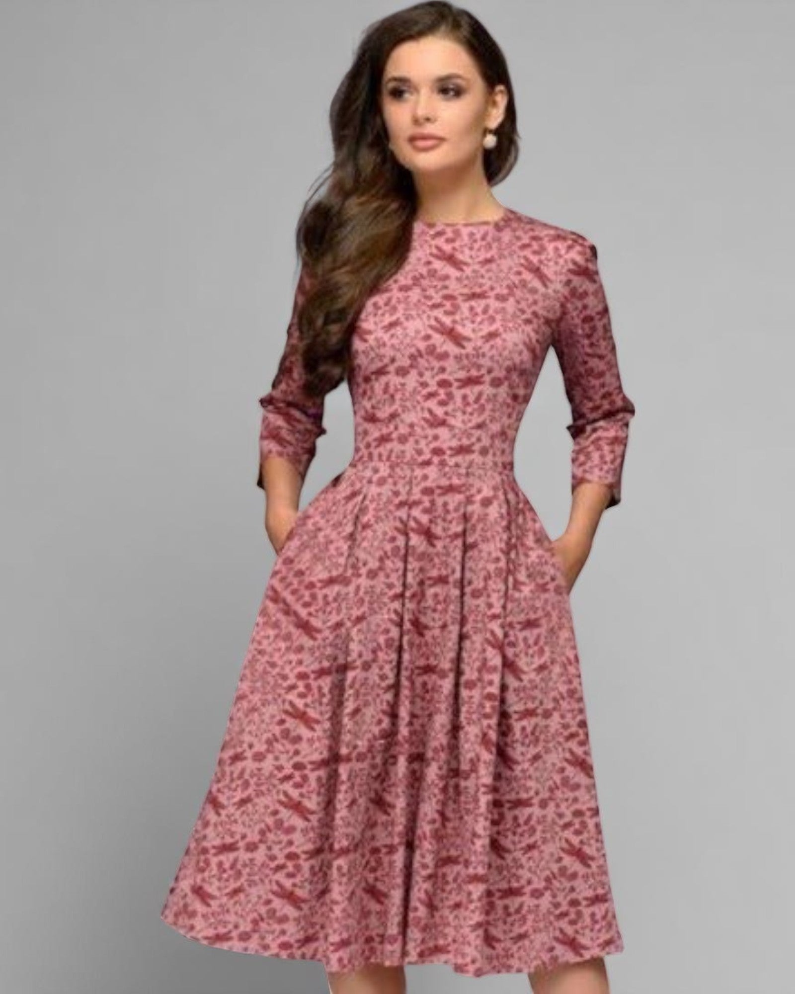 Priska Elegantes Midi-Kleid mit floralen Akzenten