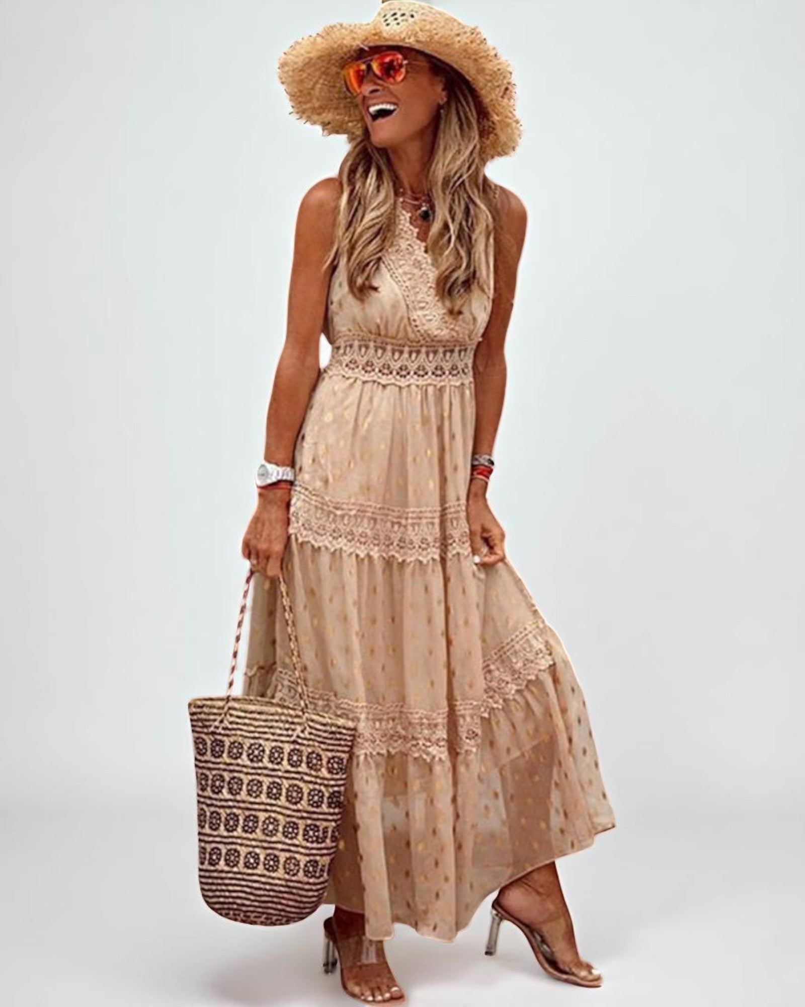 Junia Maxi-Boho-Chic-Kleid mit Spitzen-Details