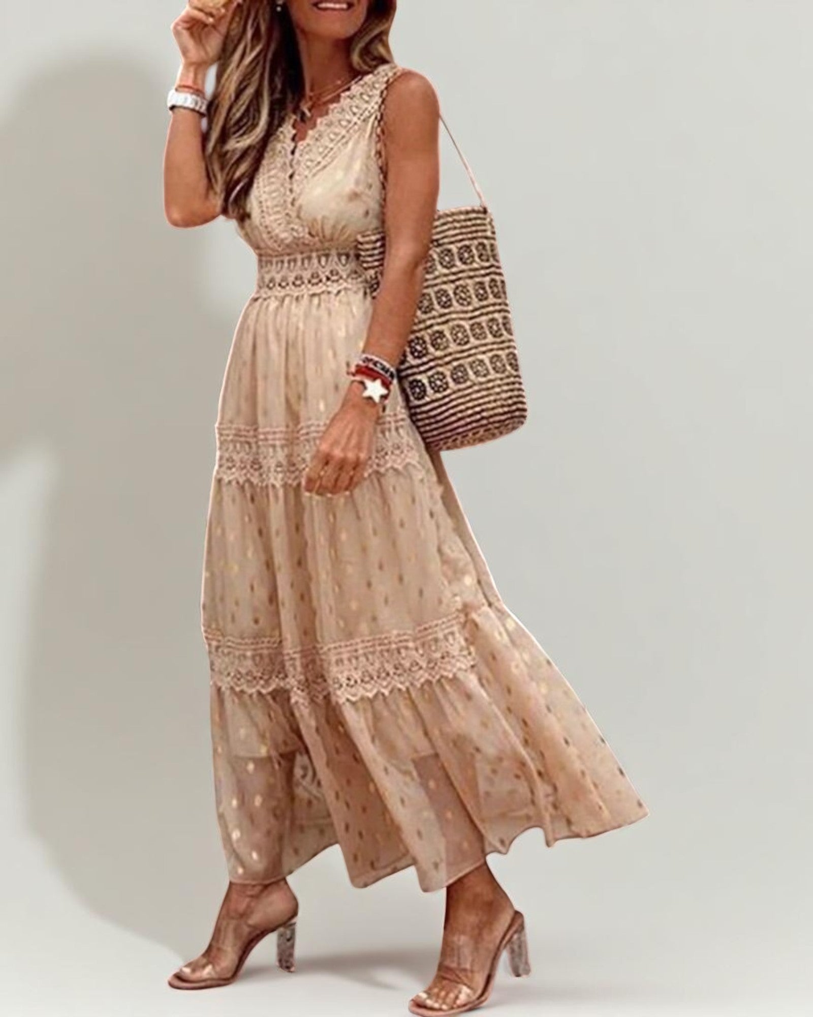 Junia Maxi-Boho-Chic-Kleid mit Spitzen-Details