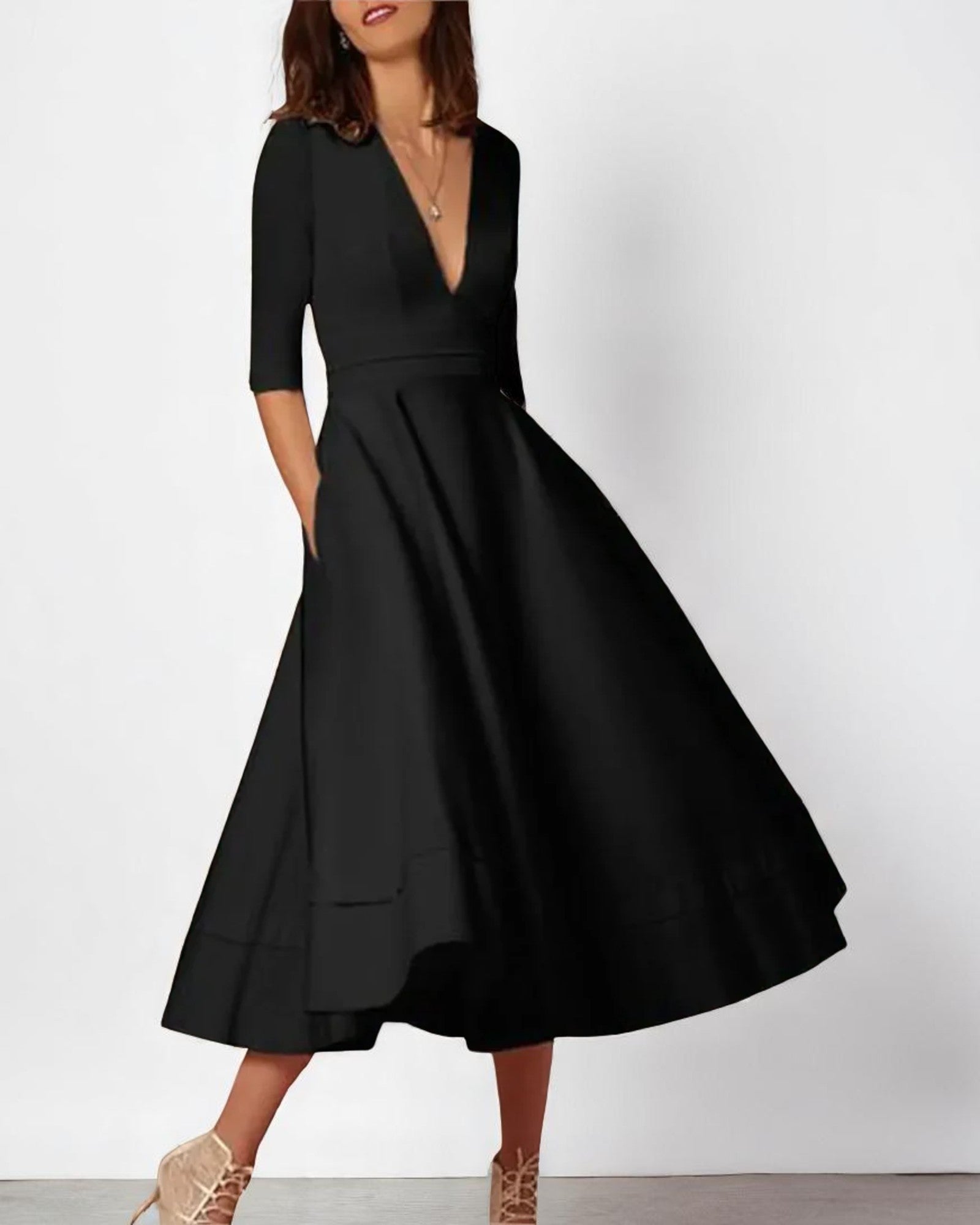Rozalia Elegantes Midi-Kleid mit tiefem V-Ausschnitt