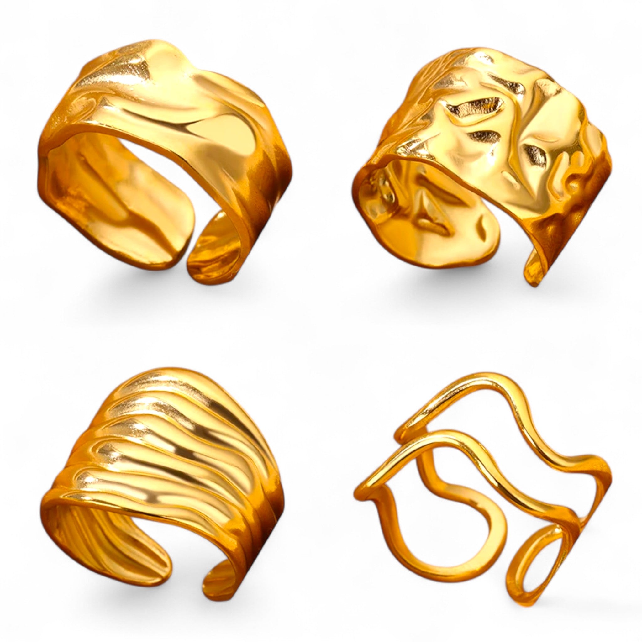 Elegante Wellen-Ring-Sets aus Goldoptik – 4-Varianten