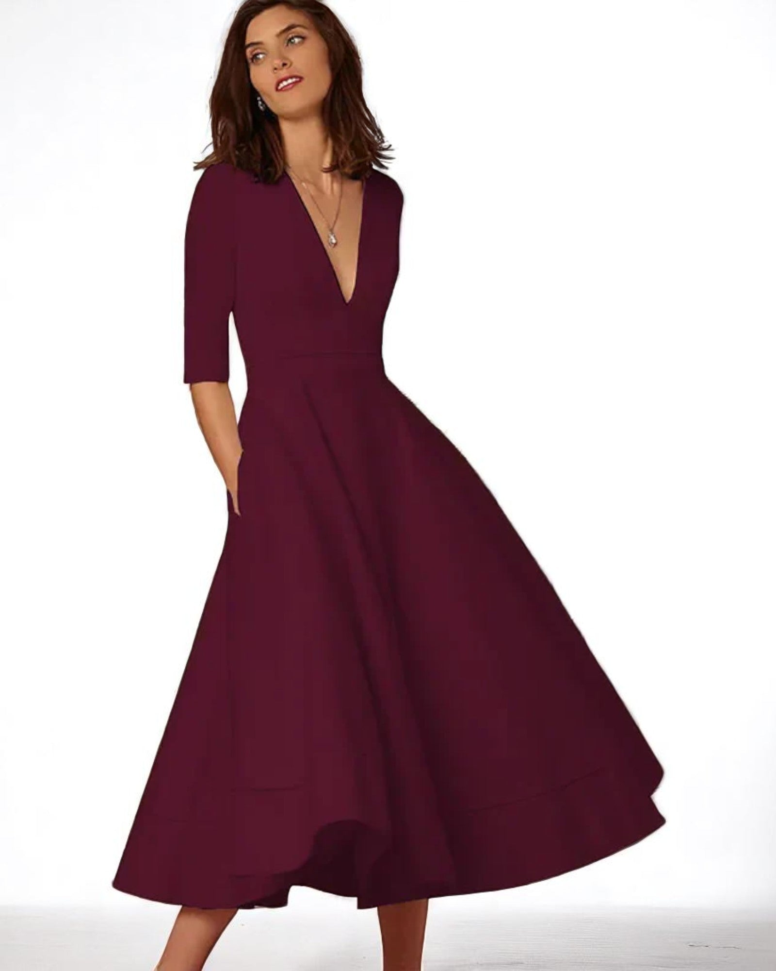 Rozalia Elegantes Midi-Kleid mit tiefem V-Ausschnitt