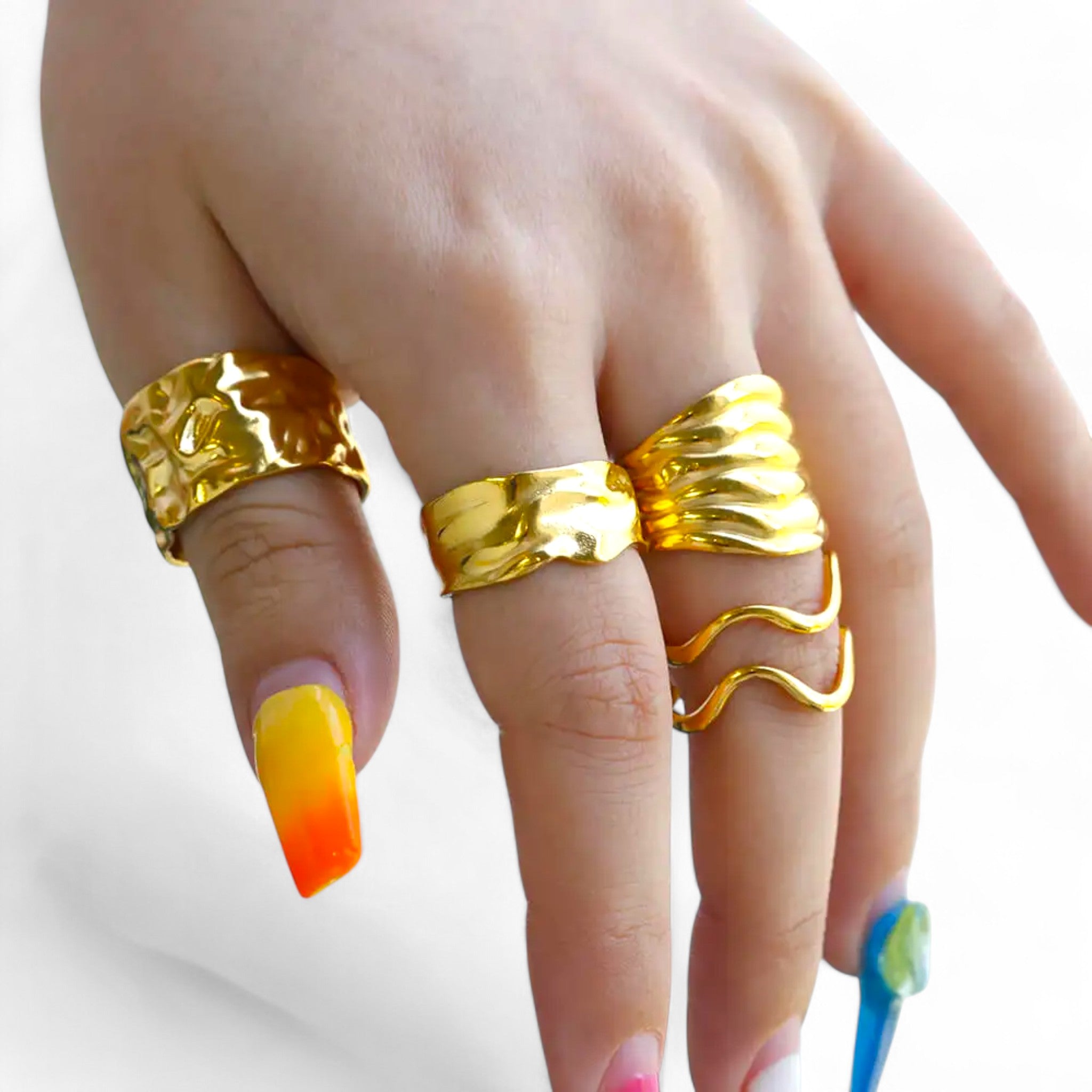 Elegante Wellen-Ring-Sets aus Goldoptik – 4-Varianten