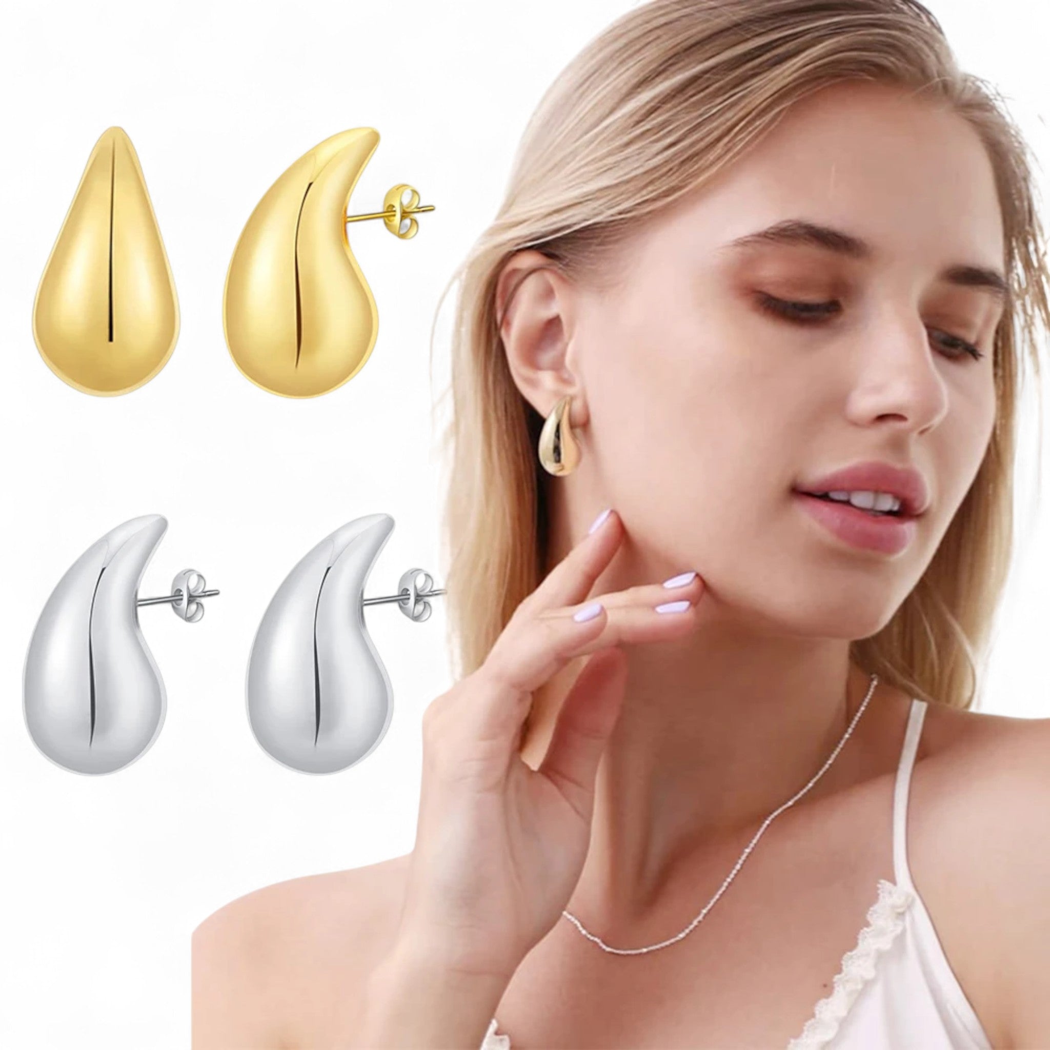 Elegante Ohrstecker im Tropfendesign – Gold & Silber
