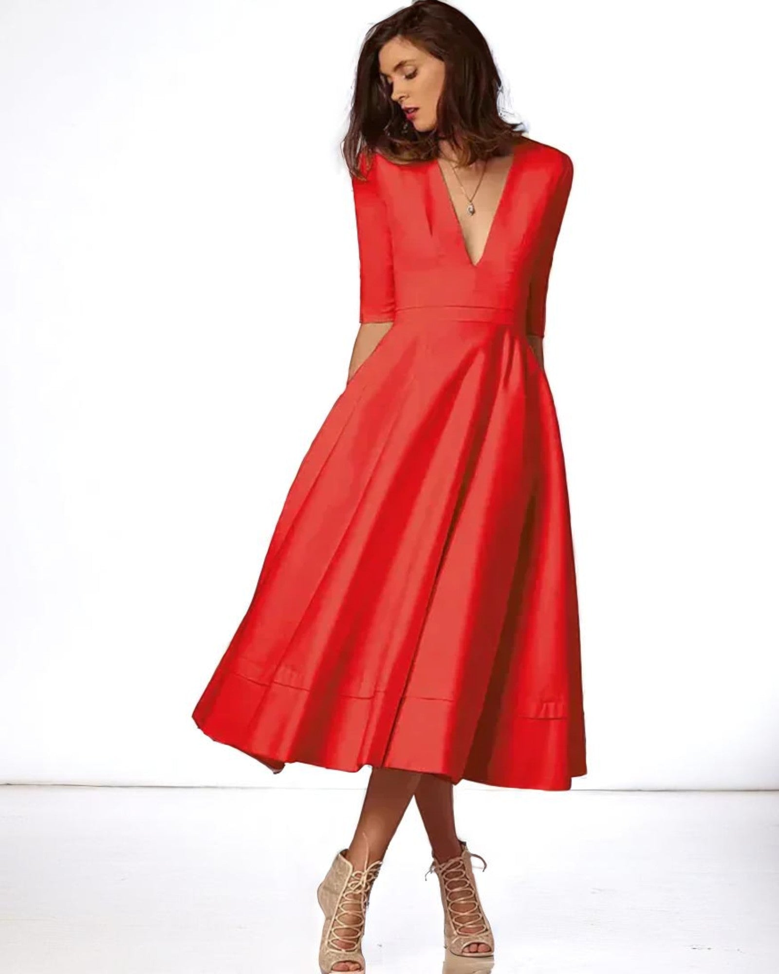 Rozalia Elegantes Midi-Kleid mit tiefem V-Ausschnitt