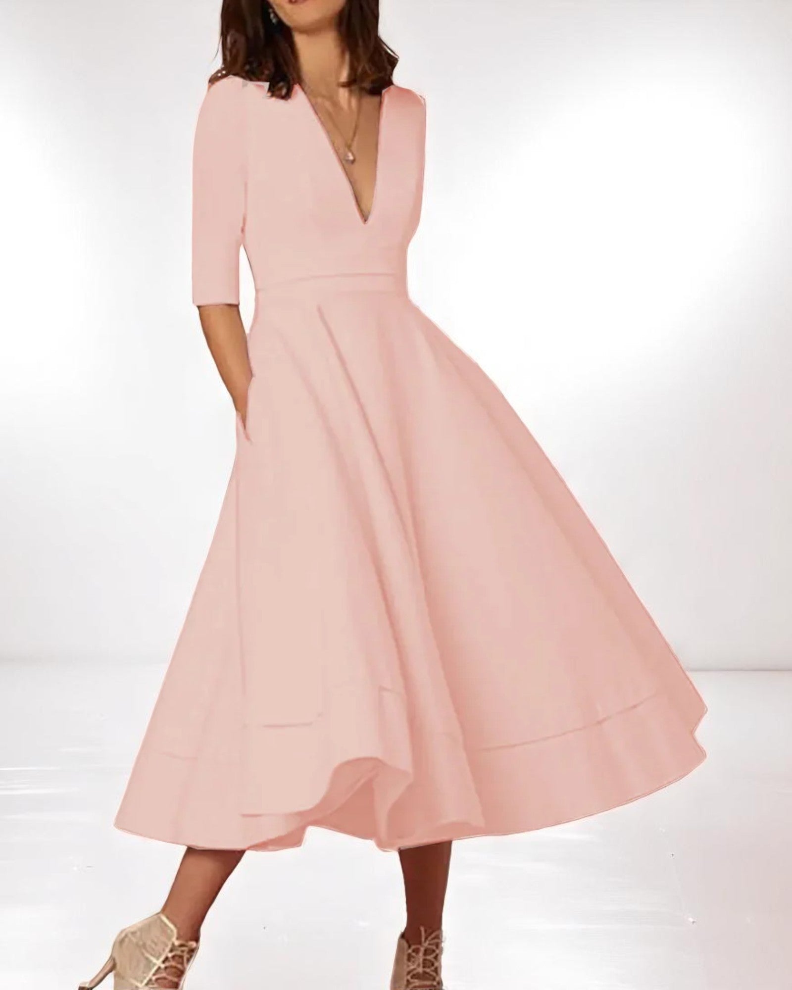 Rozalia Elegantes Midi-Kleid mit tiefem V-Ausschnitt