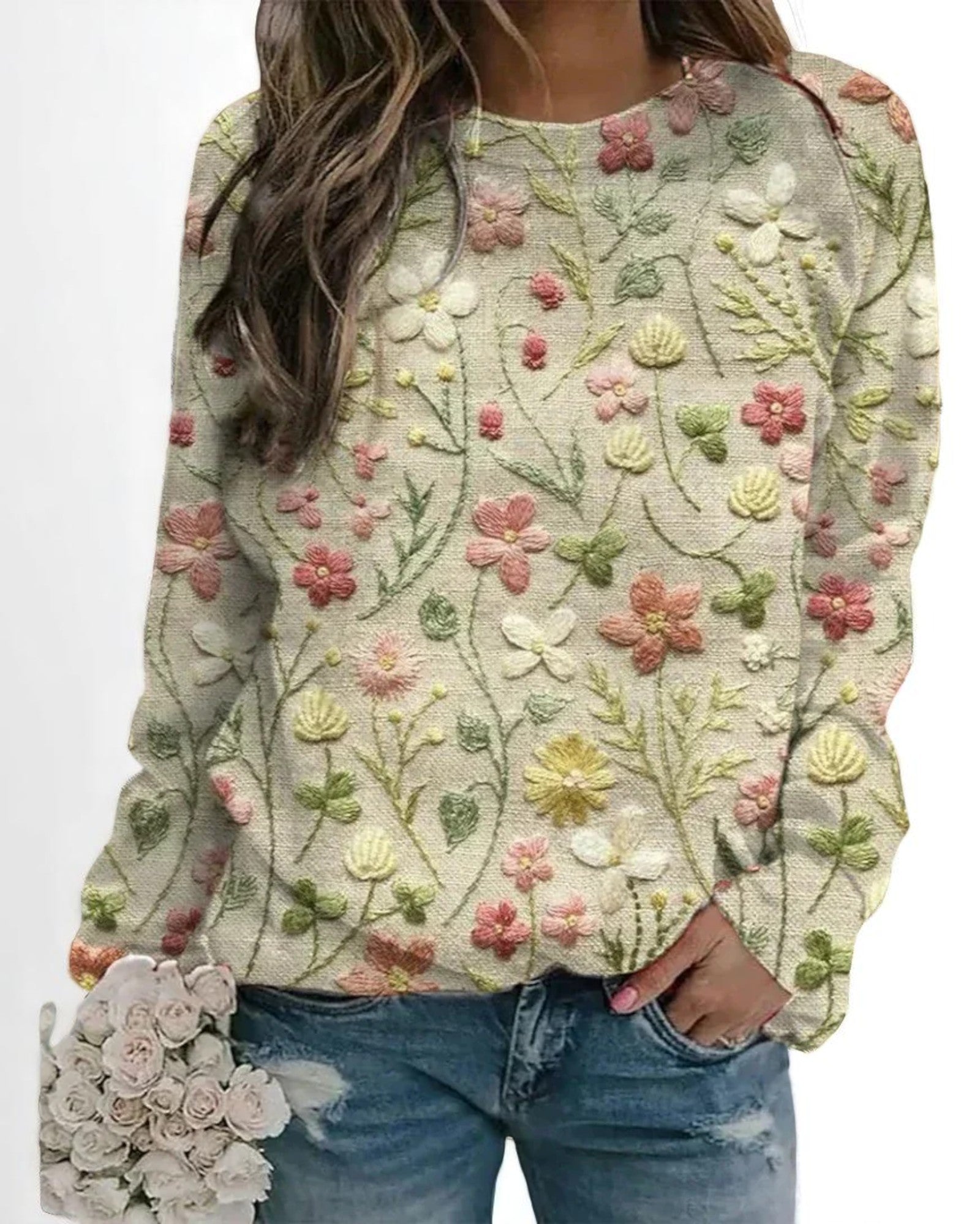 Mufina Pullover aus Strick Nora mit floralen Mustern und Stickerei
