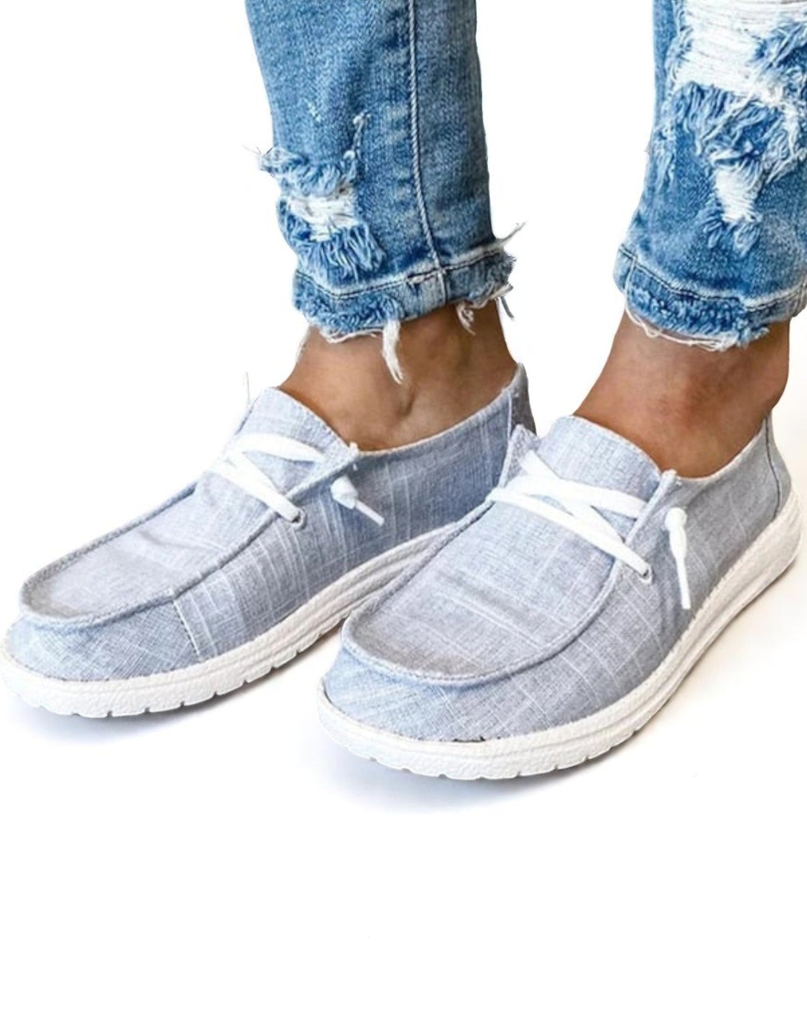 Ria Flache Schuhe aus Stoff mit Schnürsenkeln