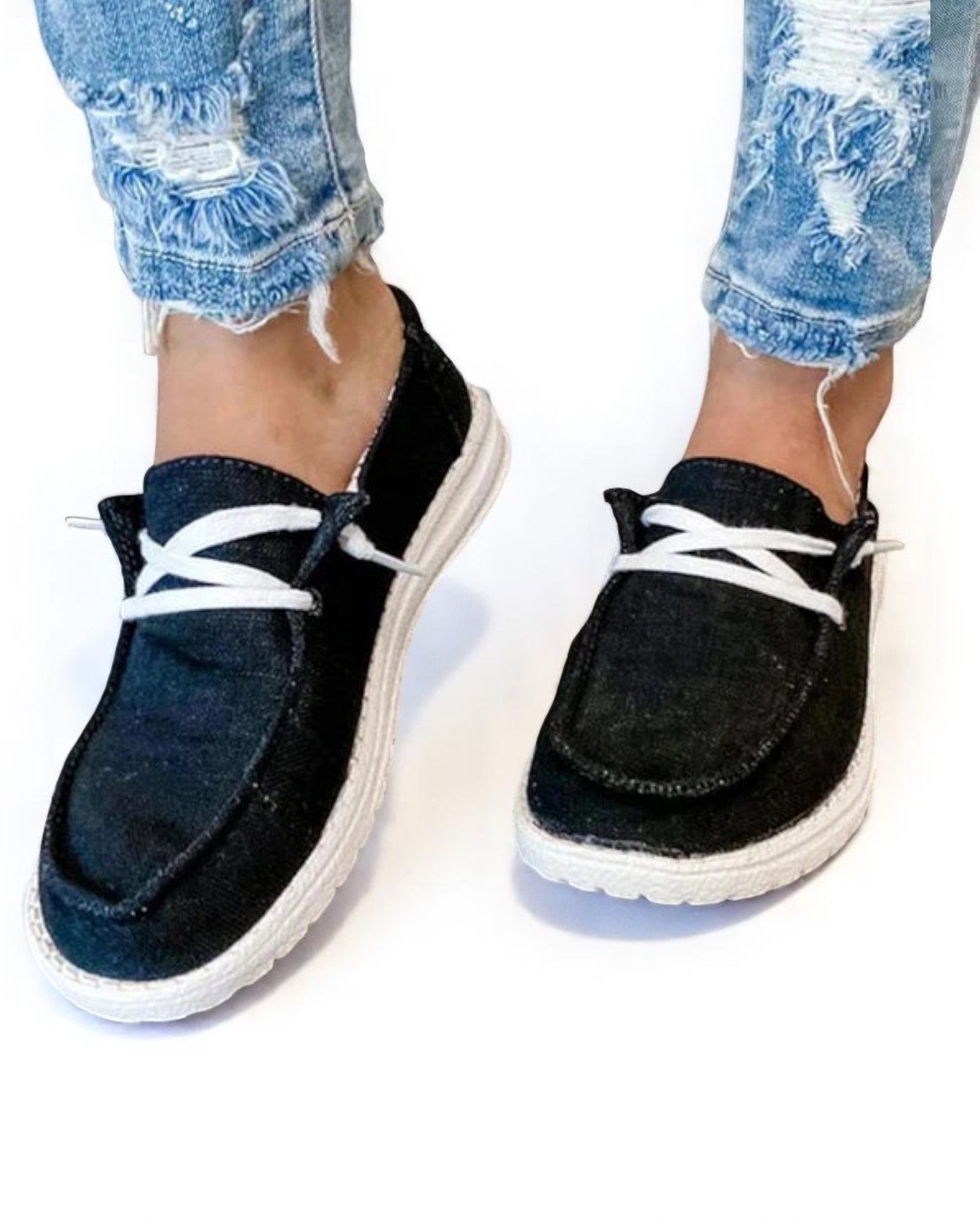 Ria Flache Schuhe aus Stoff mit Schnürsenkeln