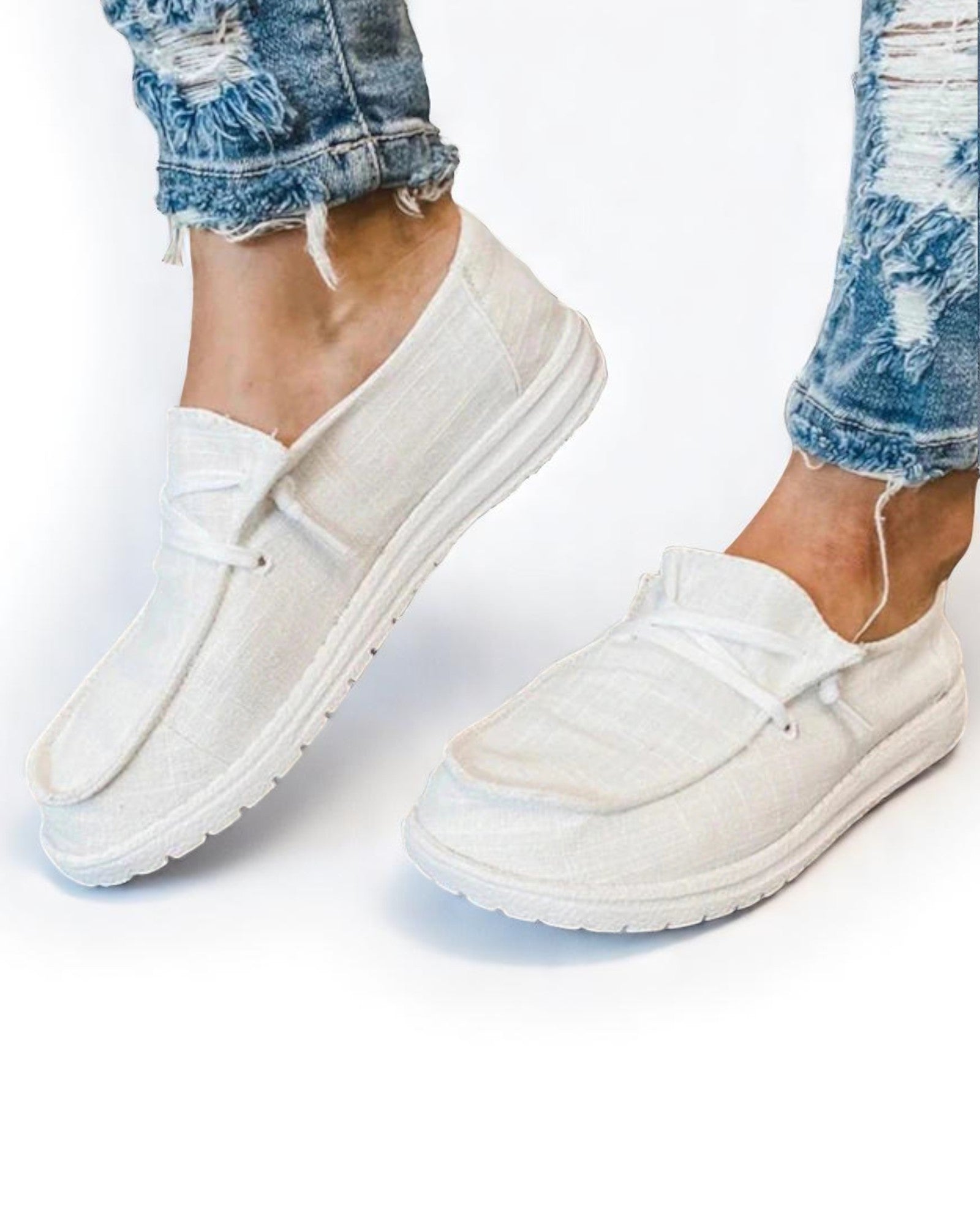 Ria Flache Schuhe aus Stoff mit Schnürsenkeln