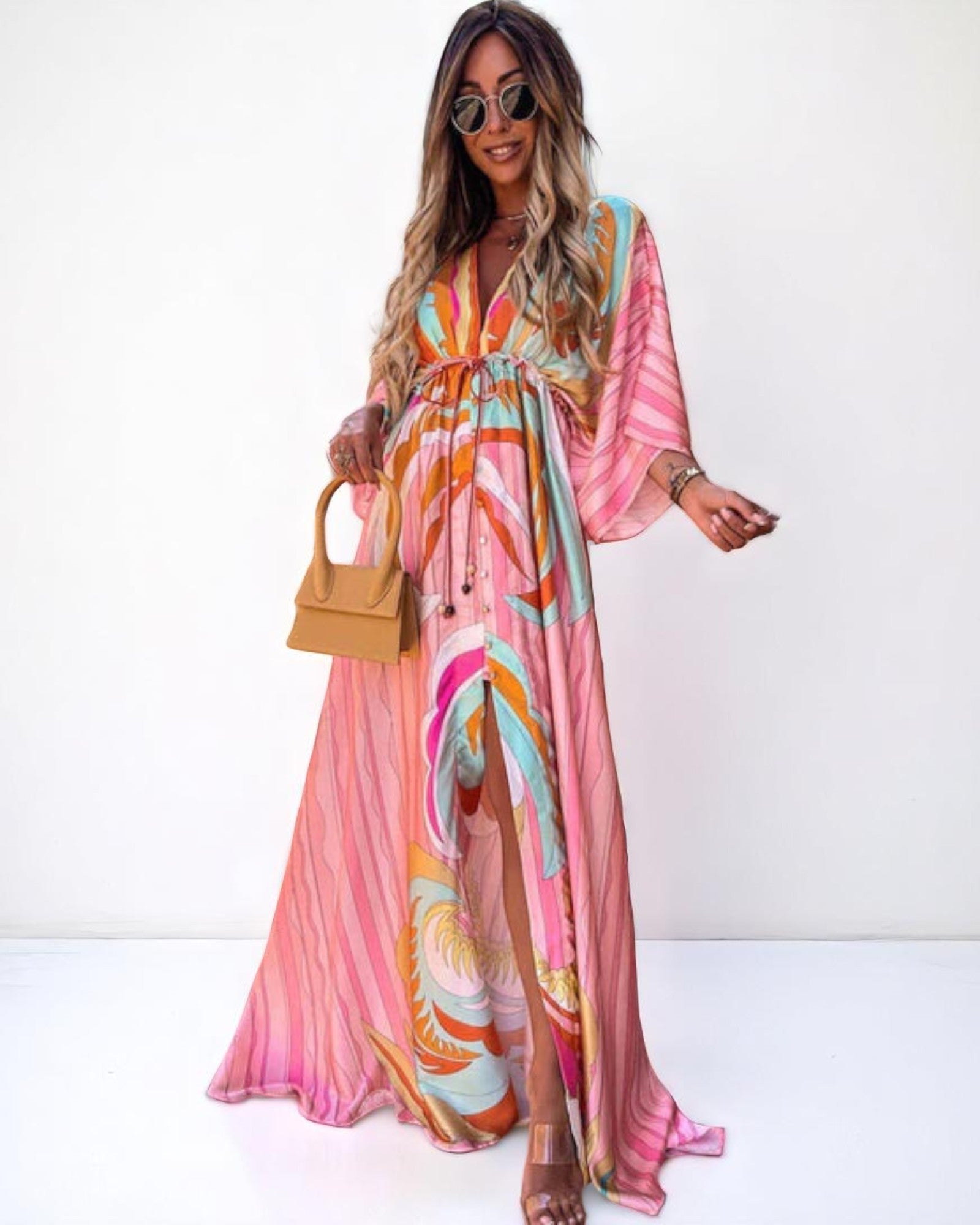 Meila Maxi-Boho-Chic-Kleid mit buntem Retro-Druck