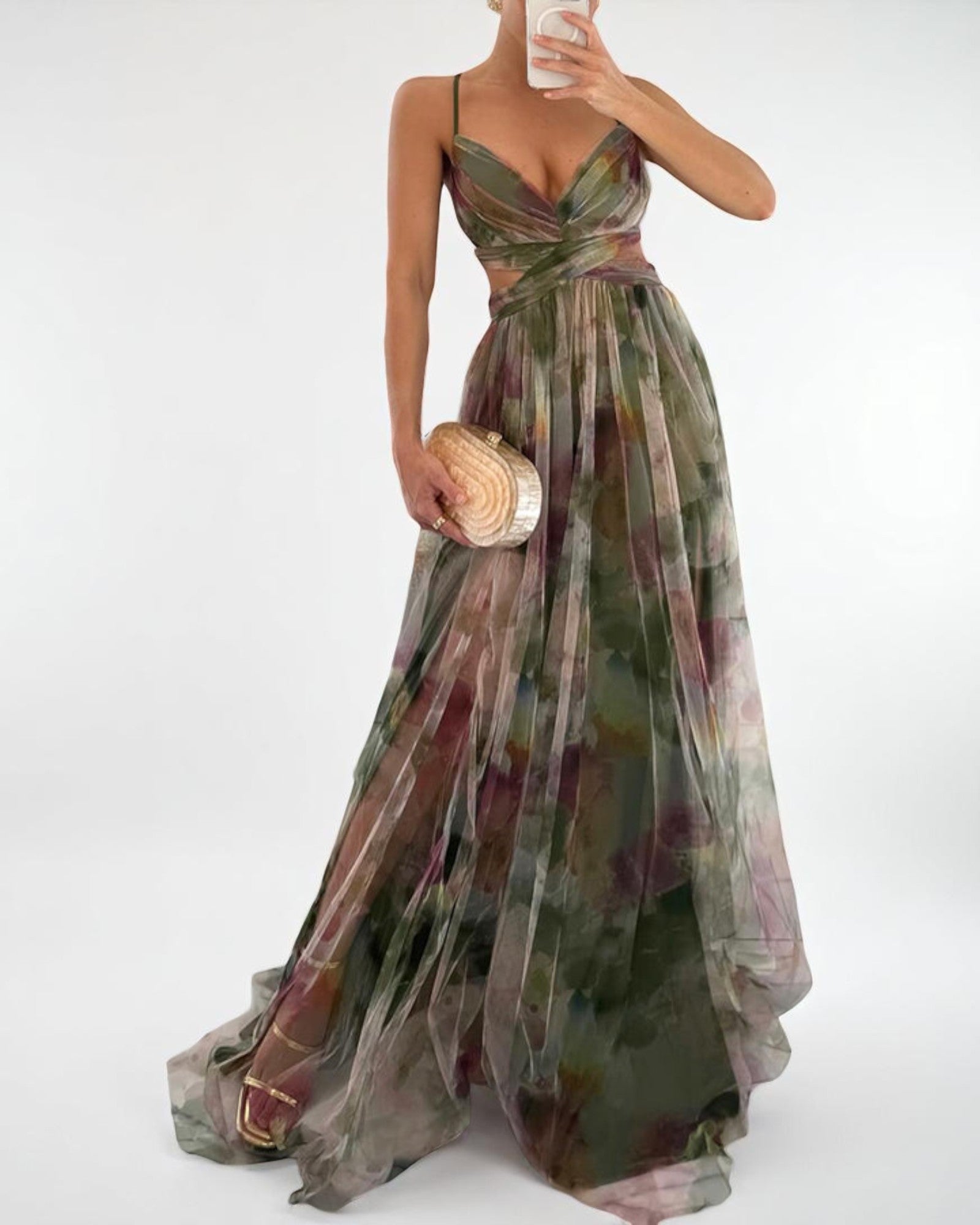 Doroteea Elegante Robe mit floralem Druck und Cut-Out