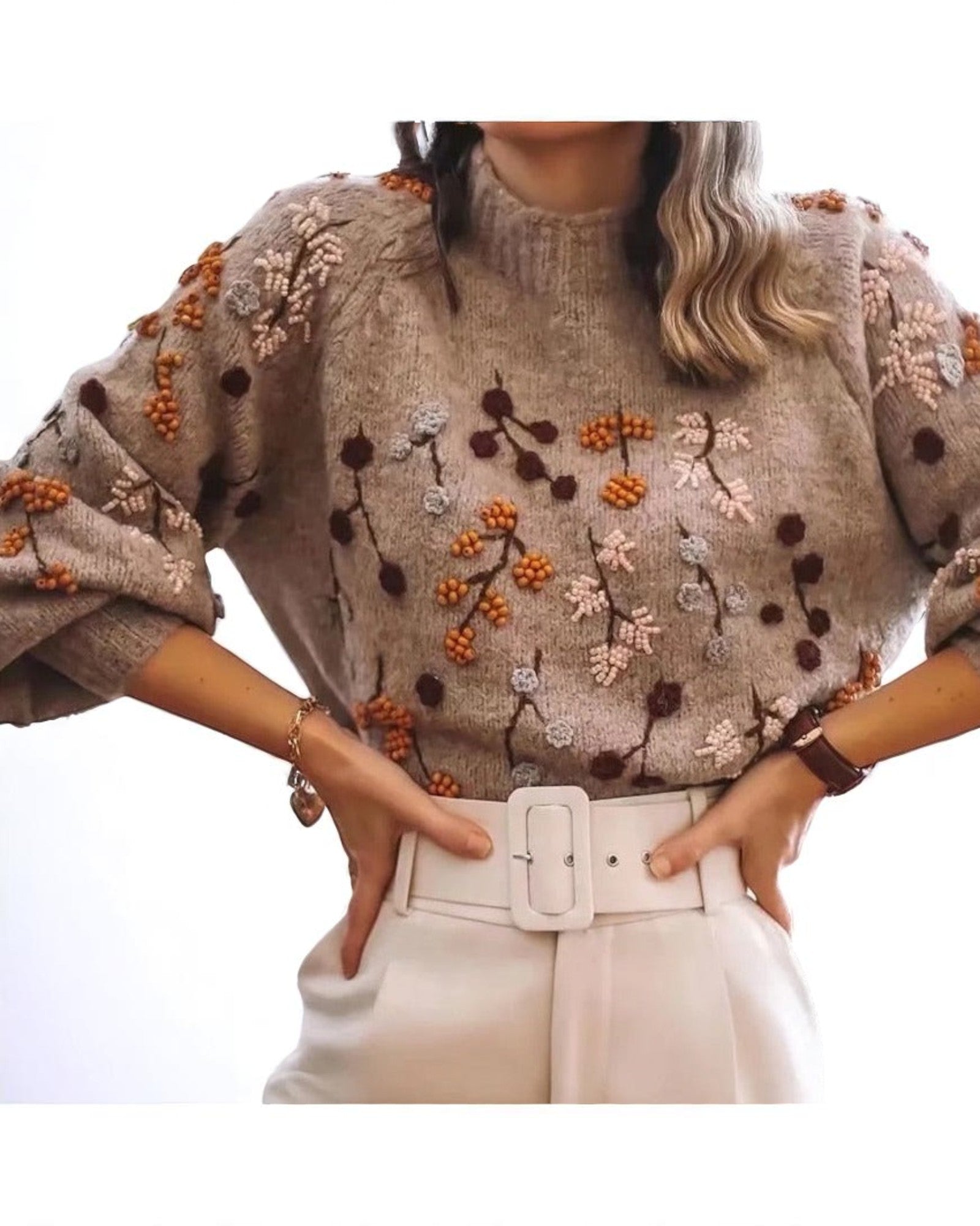 Dinah Pullover gestrickt mit floralen Mustern