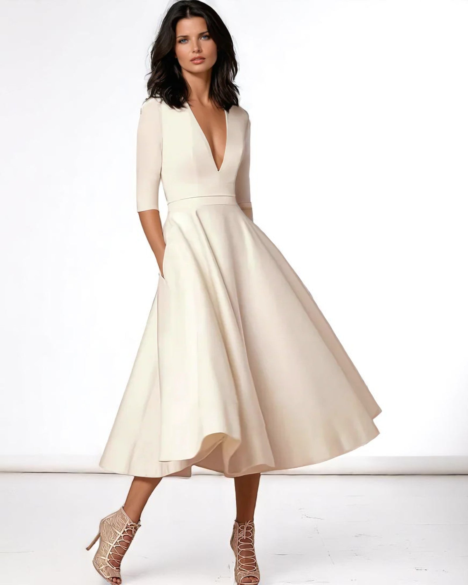 Rozalia Elegantes Midi-Kleid mit tiefem V-Ausschnitt