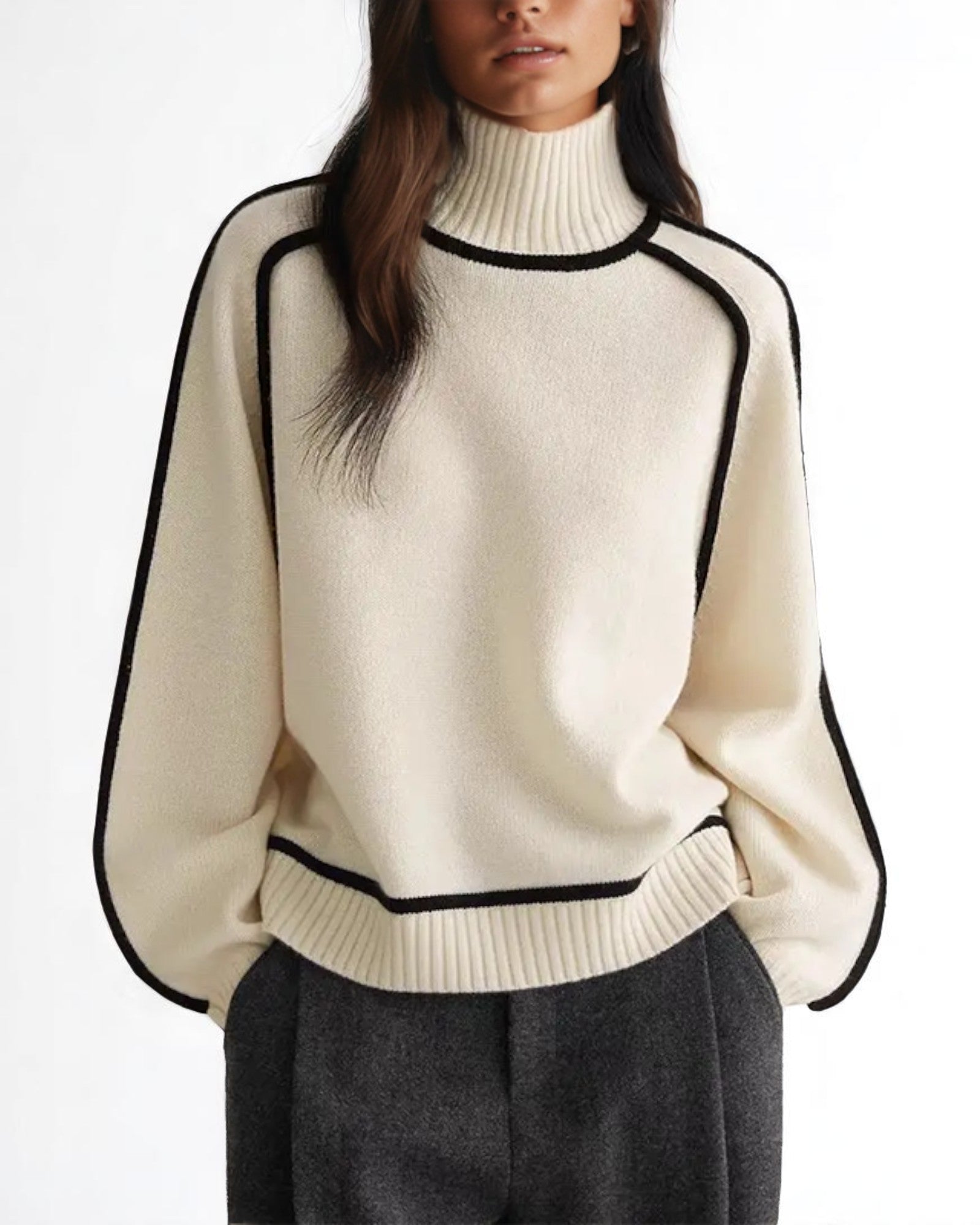 Livia Eleganter Pullover mit Stehkragen und kontrastierenden Details
