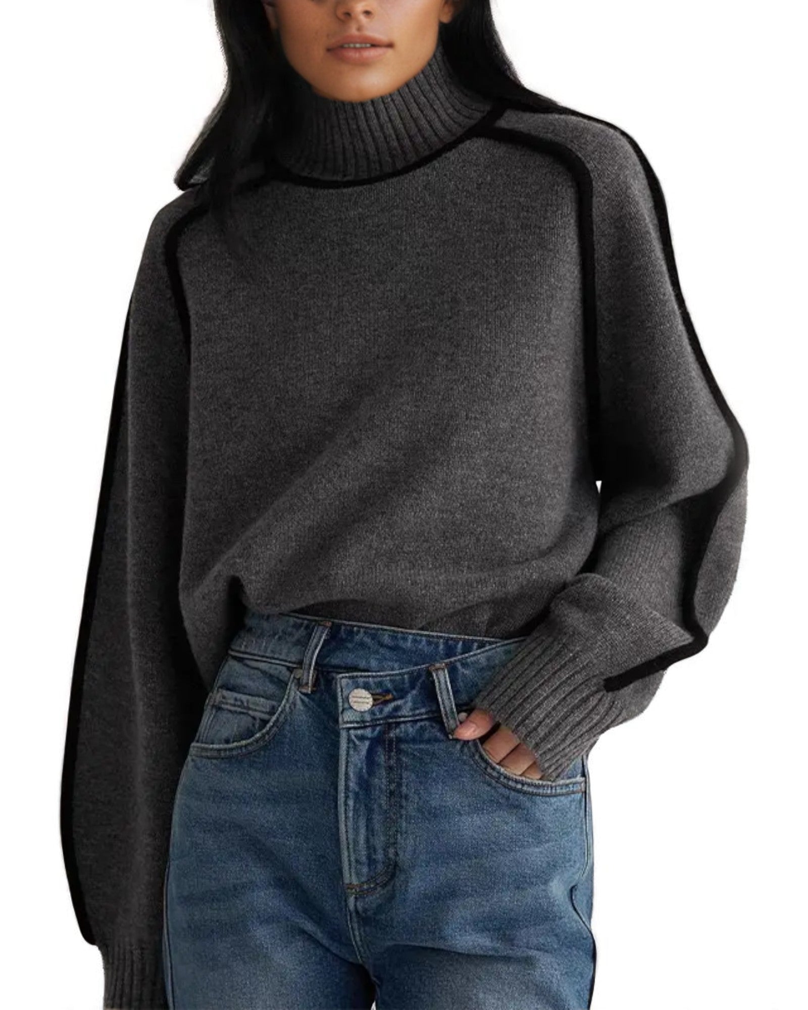 Livia Eleganter Pullover mit Stehkragen und kontrastierenden Details