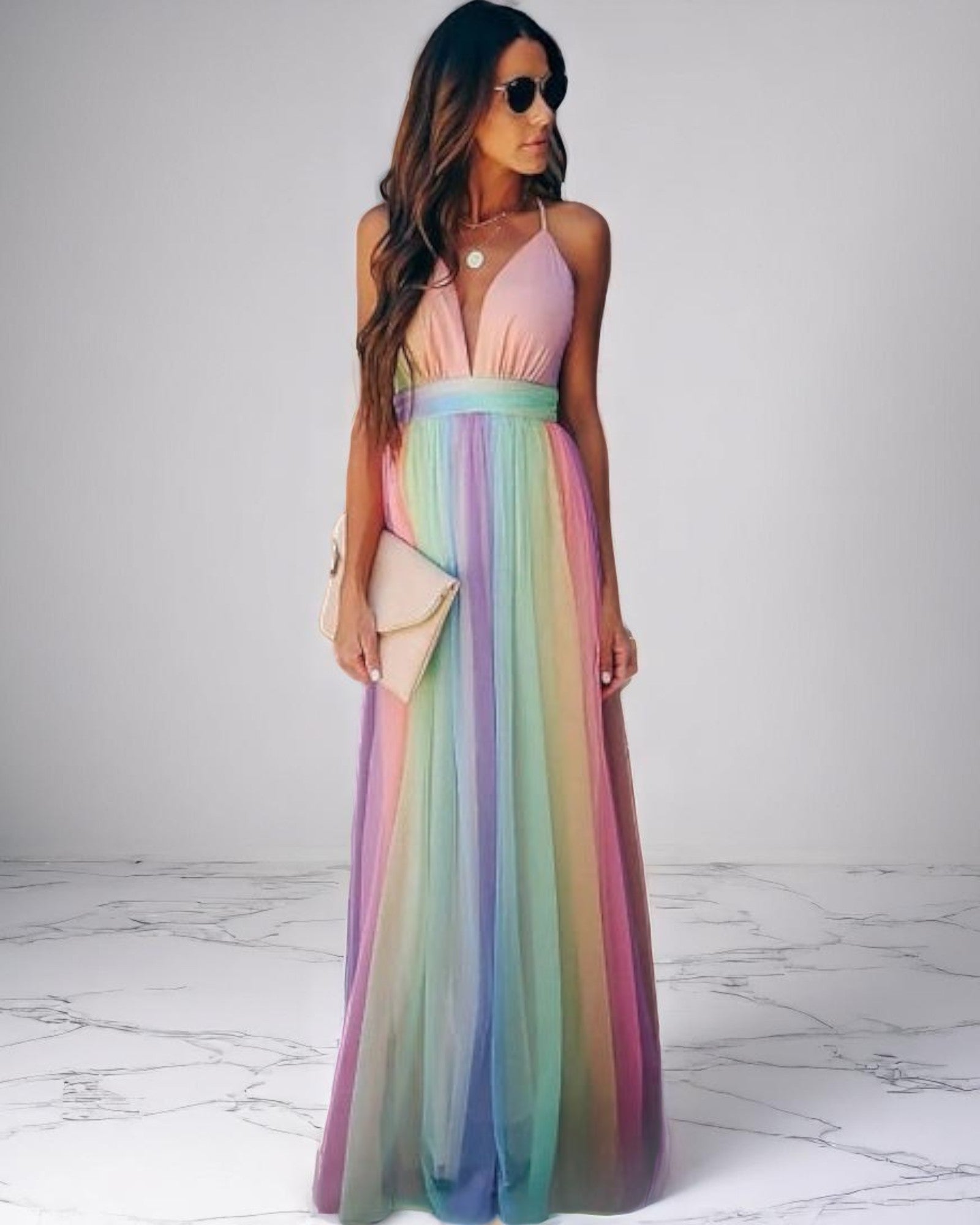 Lili Maxikleid Regenbogen-Rock mit Tüllrock
