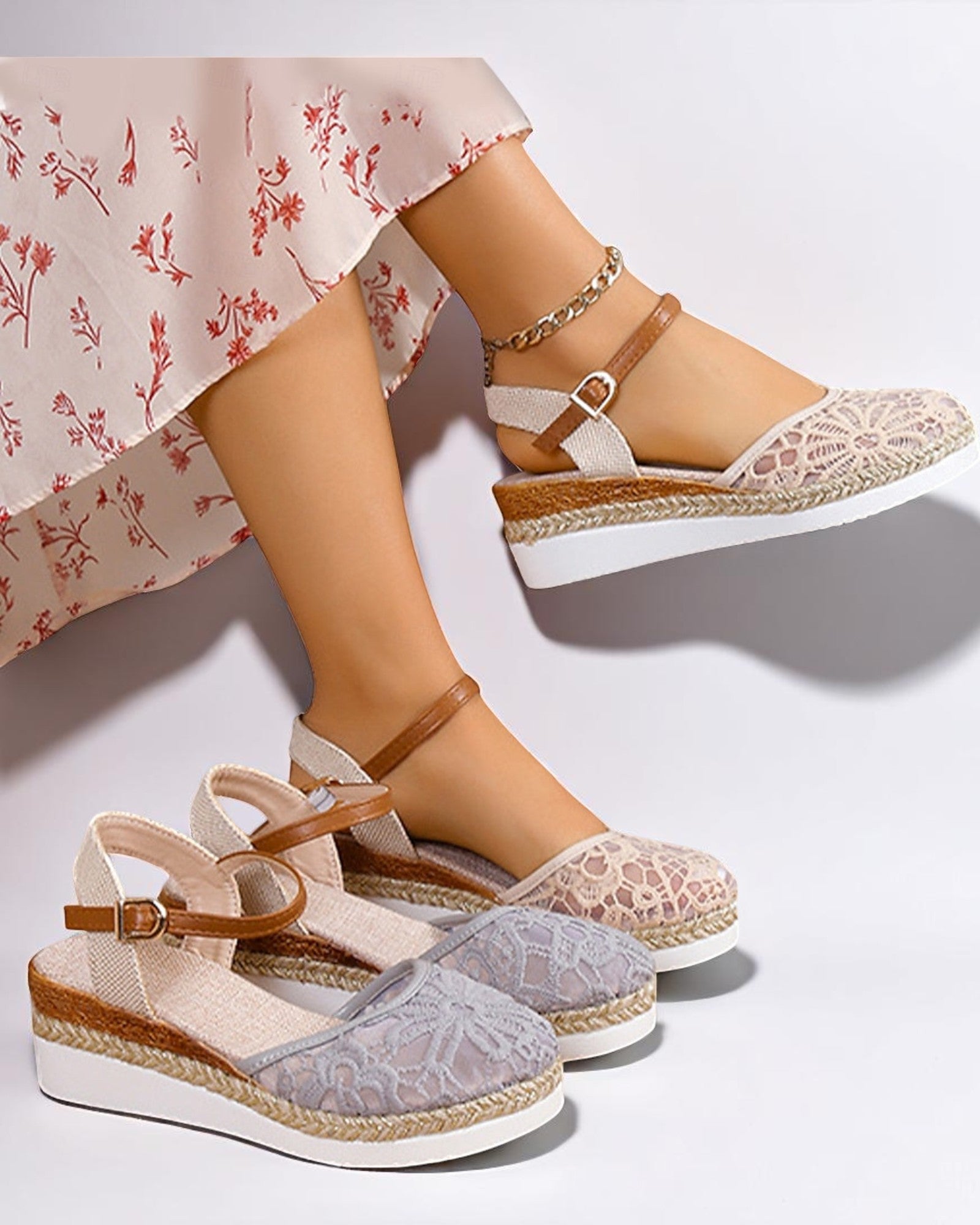 Nia Elegante Sandalen mit Plateau und Häkelspitze