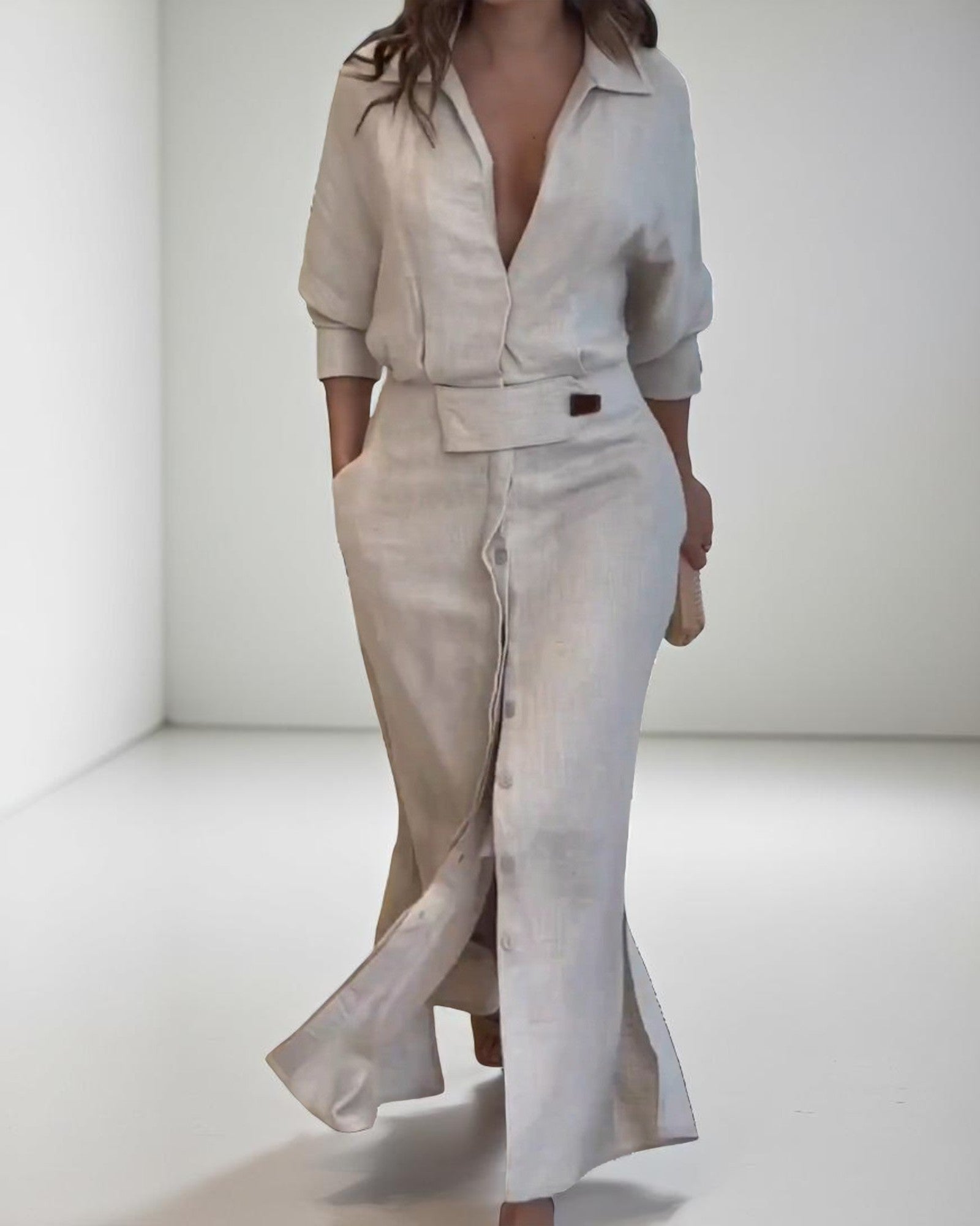 Teodora-Iris Elegantes Kleid mit Hemd und Gürtel