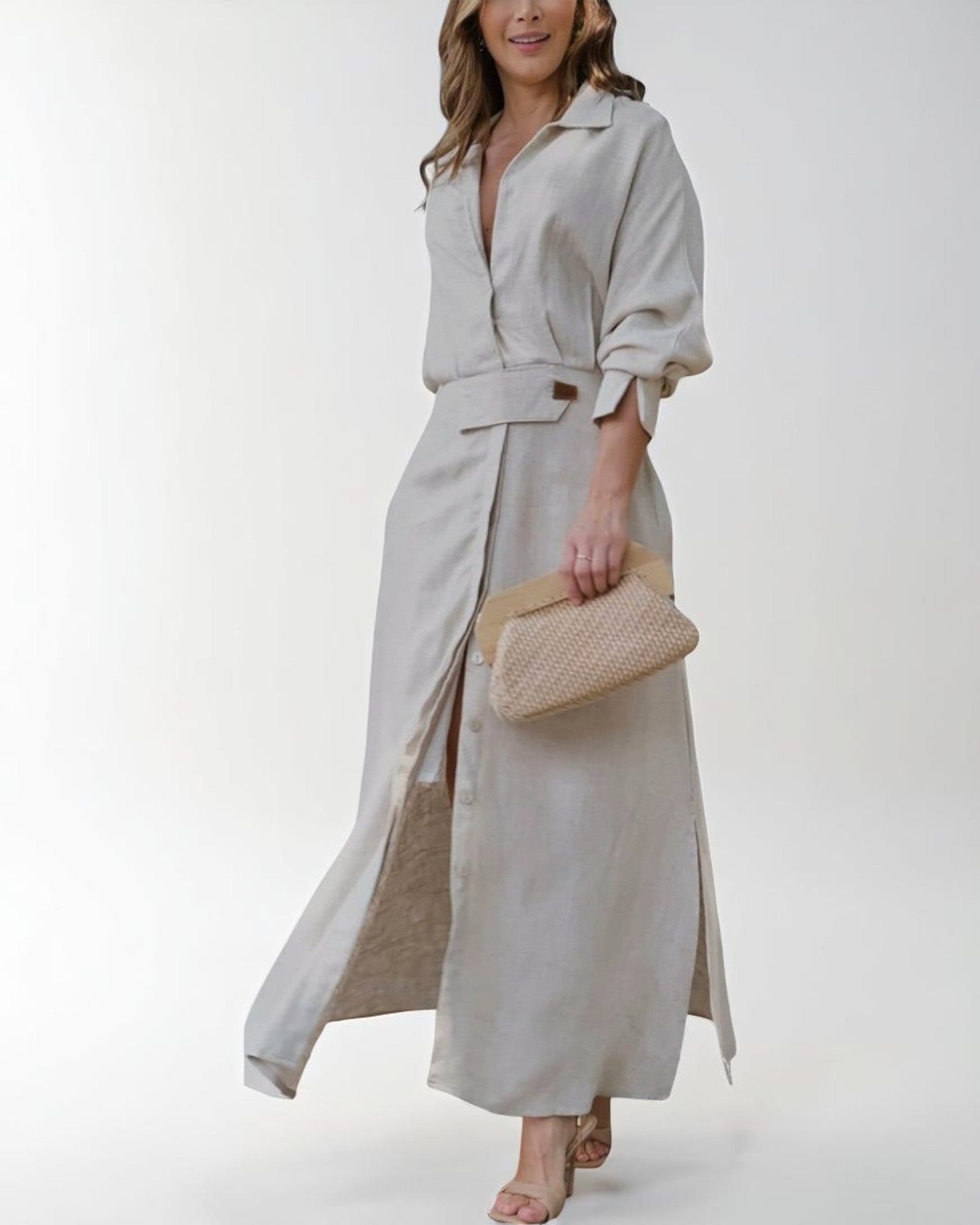 Teodora-Iris Elegantes Kleid mit Hemd und Gürtel