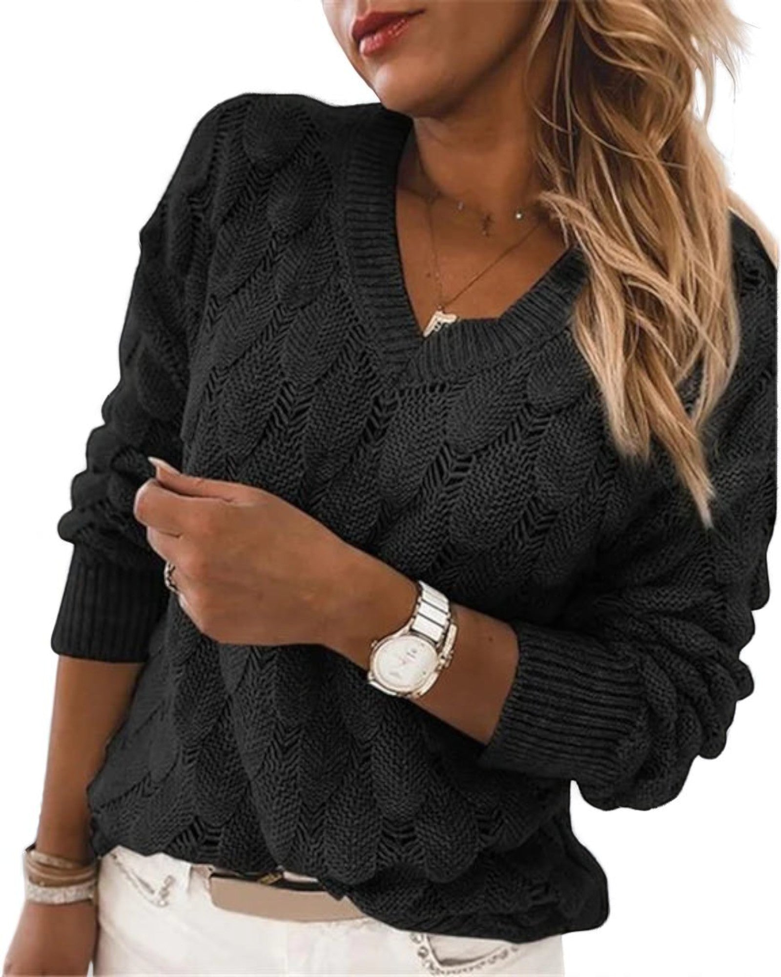 Sanah Leichtes Strickpullover mit V-Ausschnitt