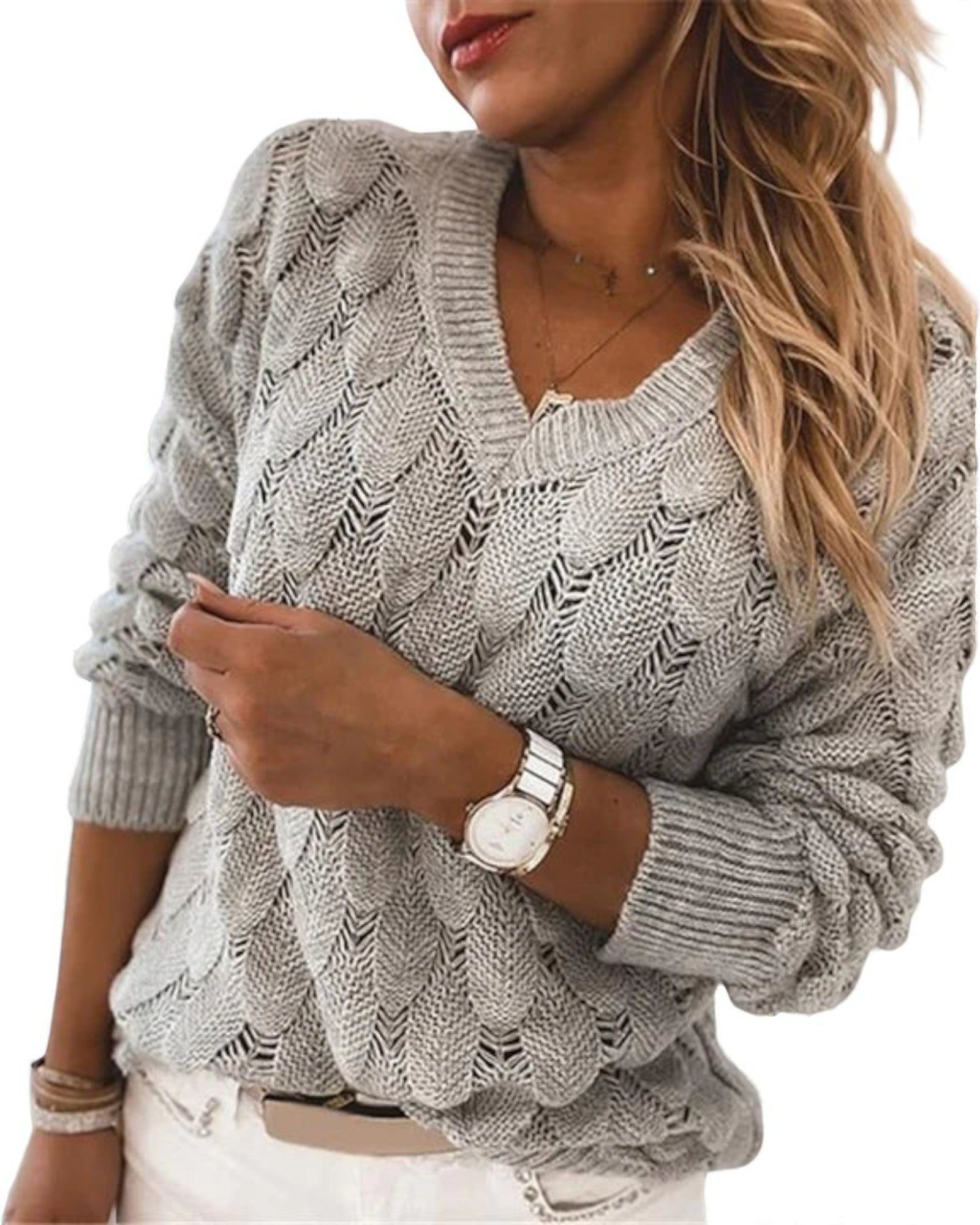 Sanah Leichtes Strickpullover mit V-Ausschnitt