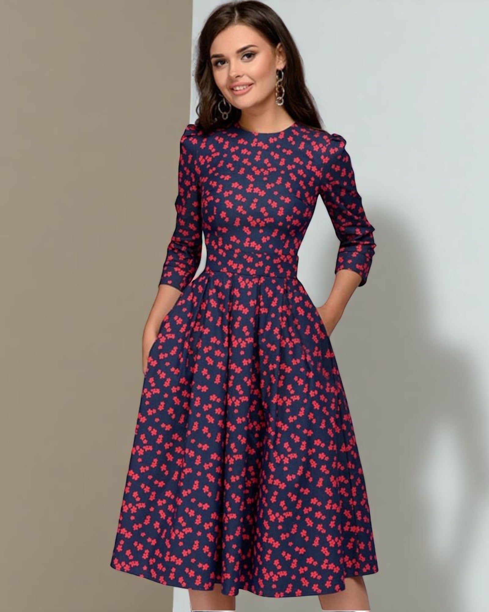 Priska Elegantes Midi-Kleid mit floralen Akzenten