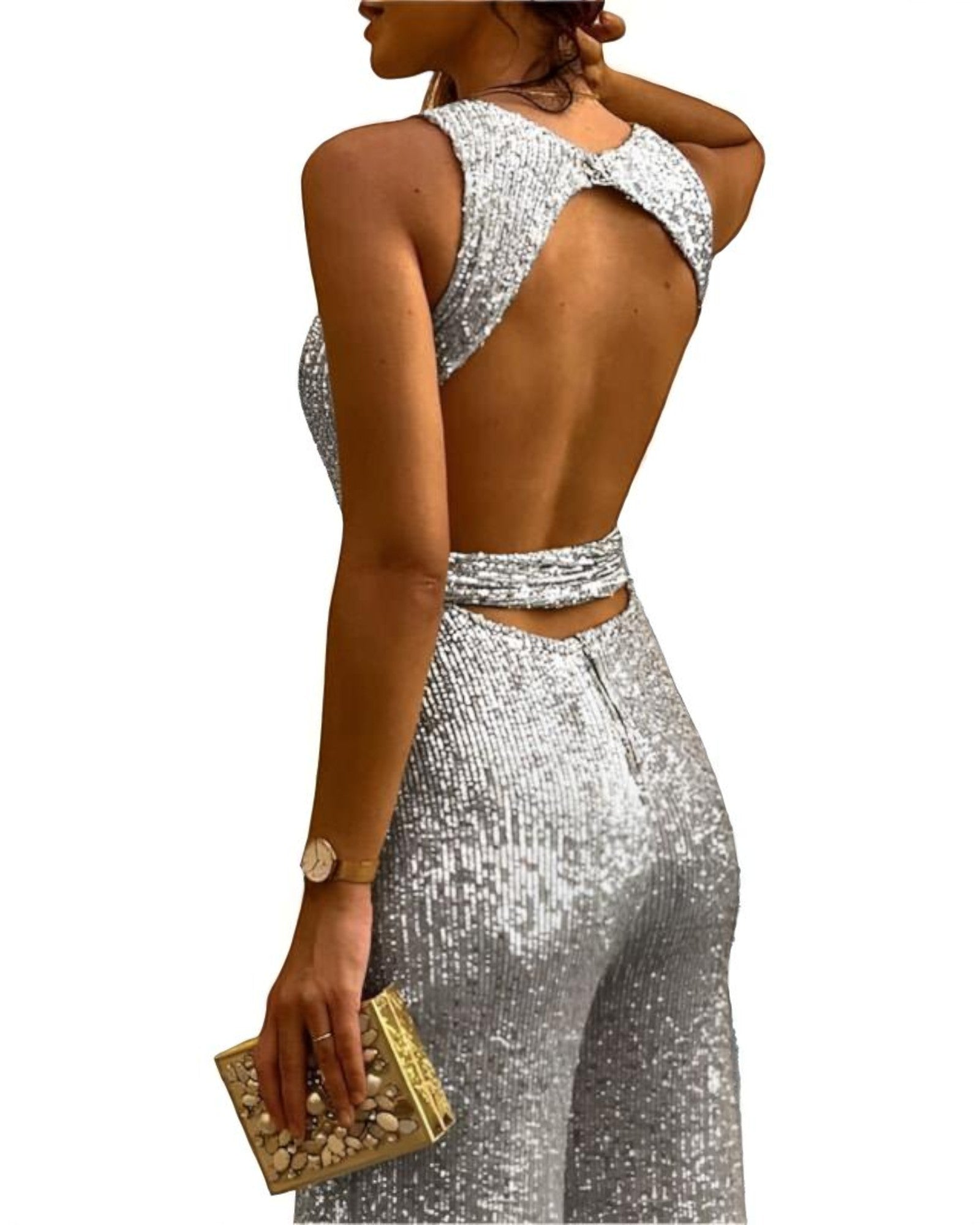 Claudia elegante Kombination mit Pailletten und Taillengürtel